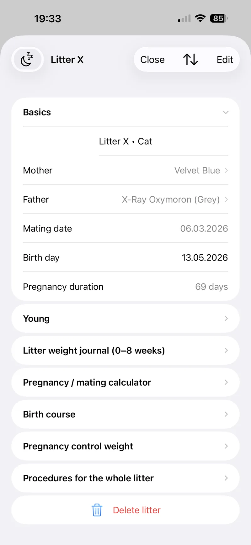BreederBase litter overview